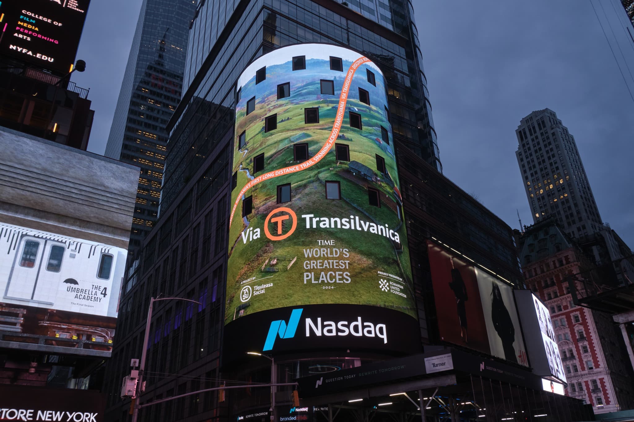 Via Transilvanica celebrated on Nasdaq Tower in Times Square